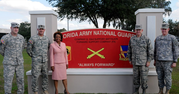 Jennifer meets with National Guardsmen at the National Guard Armory