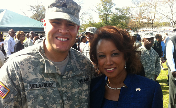 Jennifer meets with Sgt Velazquez and the 869th-669th Eng Company prior to Deployment